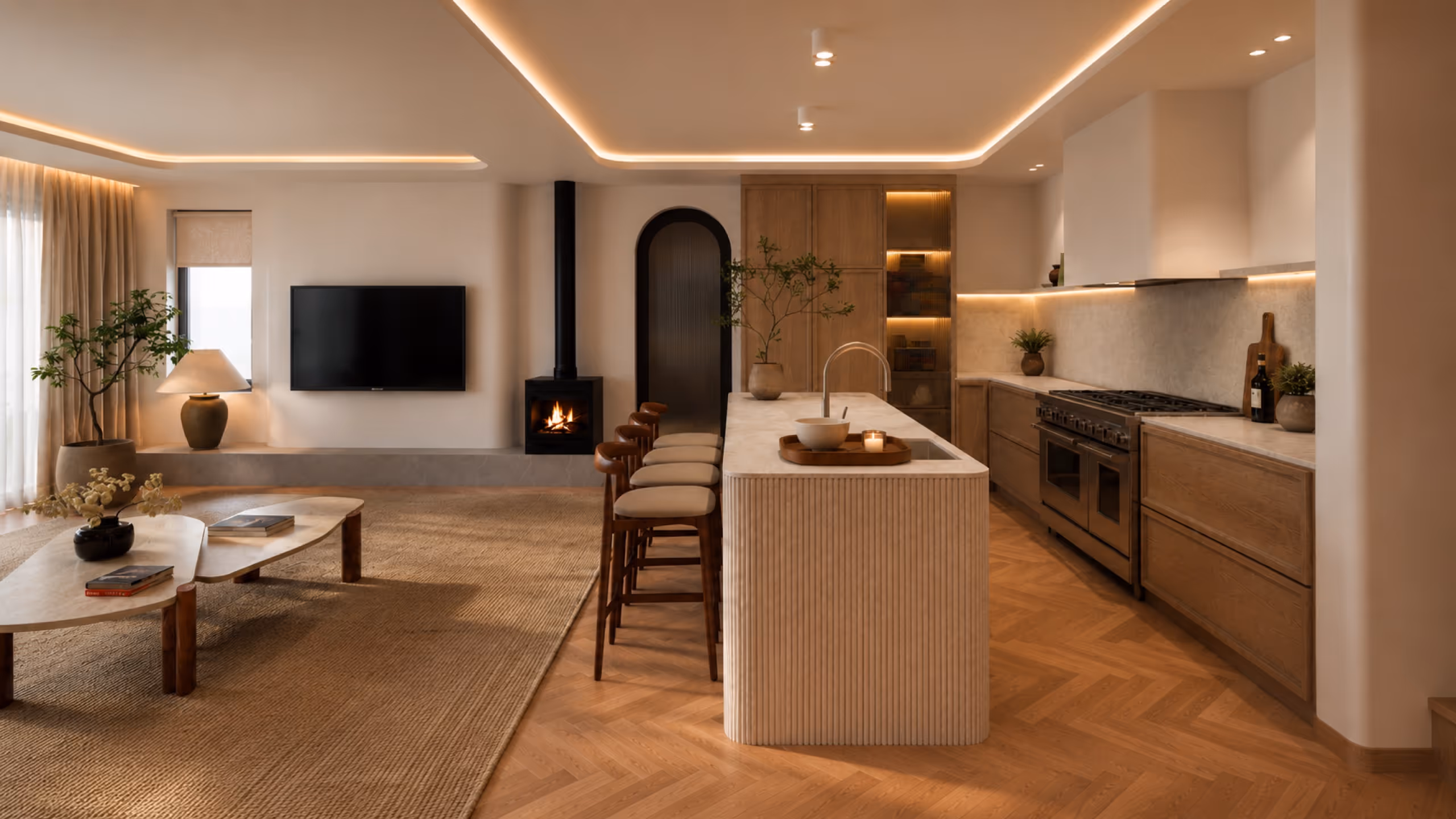 House B — kitchen & living, de Zalze